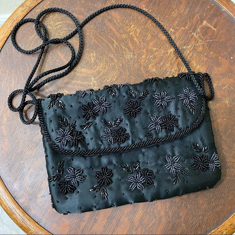 Preston York Bag Sequins Evening Bag black Cross Body Bag Fabric Beaded Rosettes